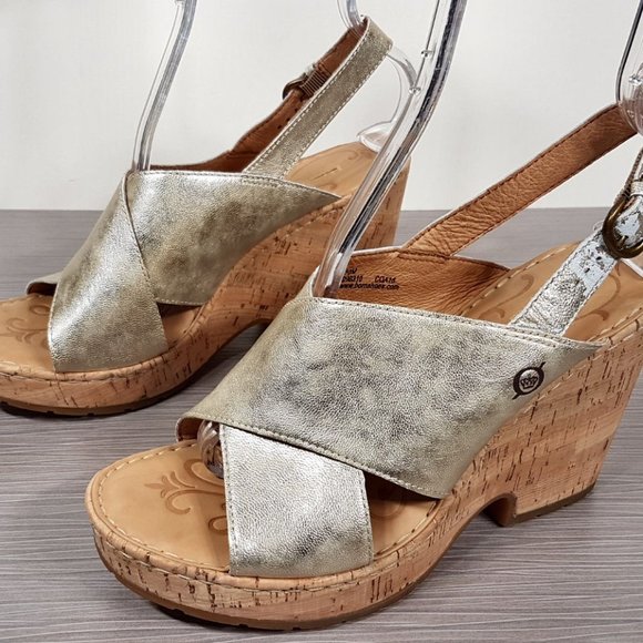 Børn 'Jenni' Demi-Wedge Sandal Cream Metallic Leather Women's Size 10 M - Picture 3 of 9